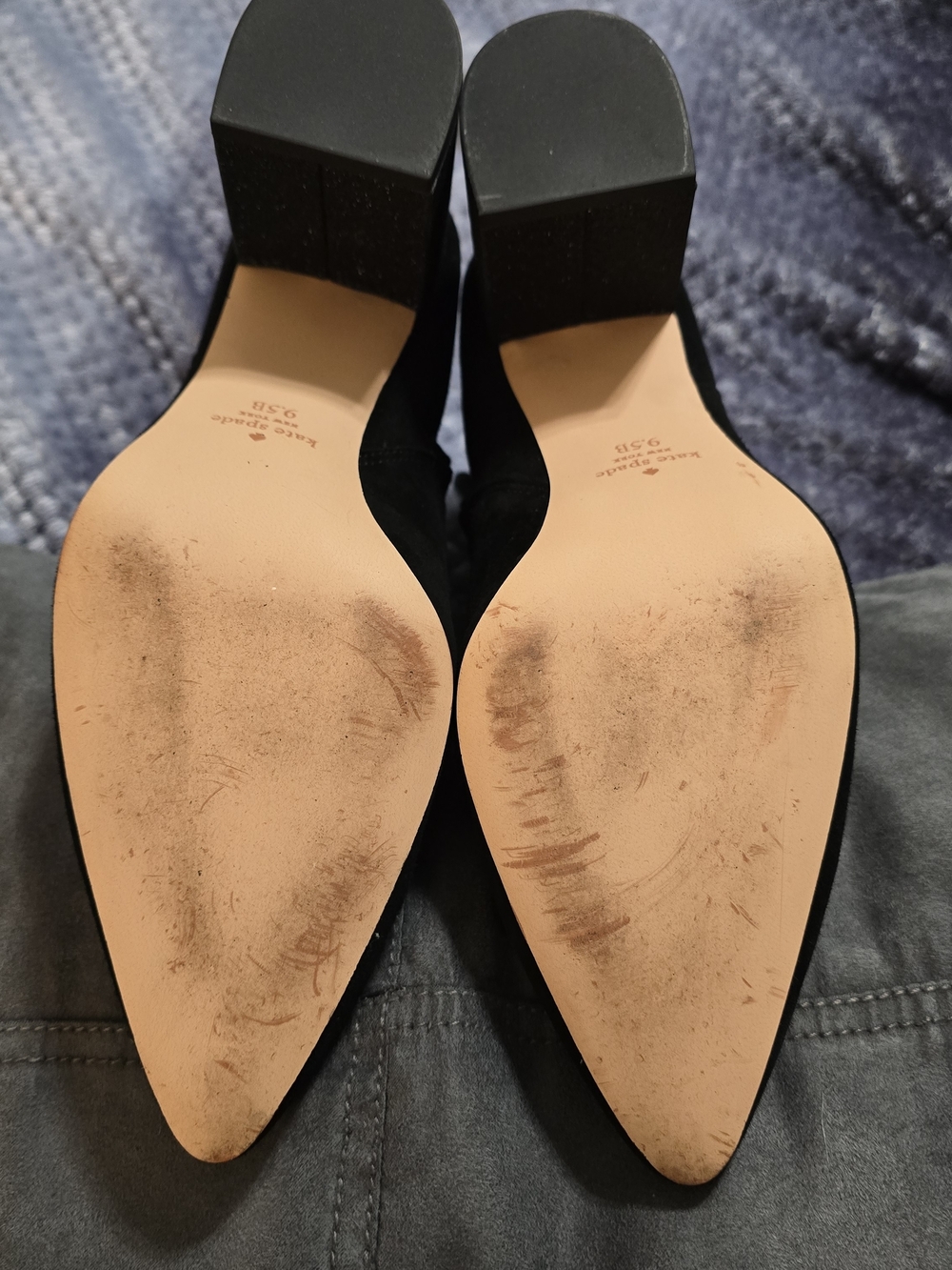 kate spade Black Suede Ankle Booties with Glitter Block Heel. - Picture 6 of 8
